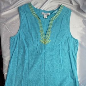 Lucy & Laurel Sleeveless Top, Blue with yellow accents.